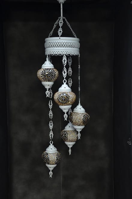 Anatolia hanglamp - mozaïek bruin glas - 5 bollen - E-14 fitting - uniek design