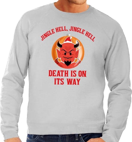 Foute kersttrui / sweater voor heren - grijs - Duivel Jingle Hell S