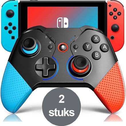 2 stuks Edmondo - Pro Controller - Geschikt voor Nintendo Switch / Lite / OLED met Ergonomische Multifunctionele Handvat Gripstand - Zwart