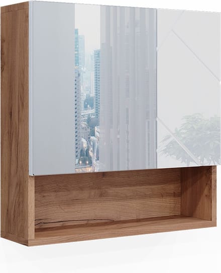 Vicco Irma Badkamerspiegelkast – 54 x 55 cm Wit hoogglans/goud power eiken