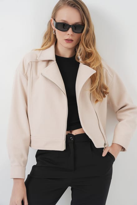 Korte Gabardine Jas met Boxy Fit