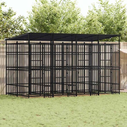 vidaXL - Hondenkennel - met - dak - 7,37 - m² - staal