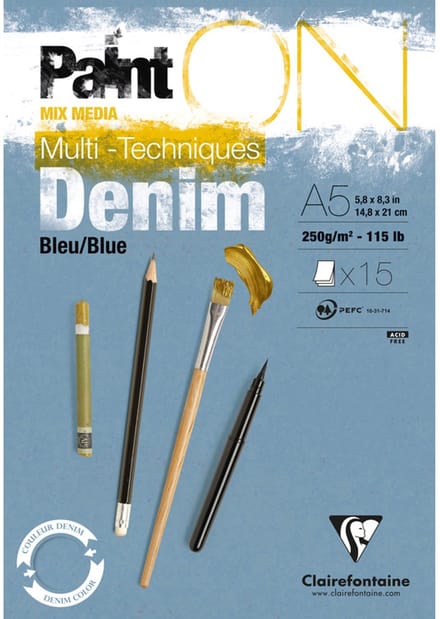 Clairefontaine - Paint ON - Multi-Techniek Pad - Tekenpapier - Schilderpapier - Blauw - A5 - 250 g - 15 vel