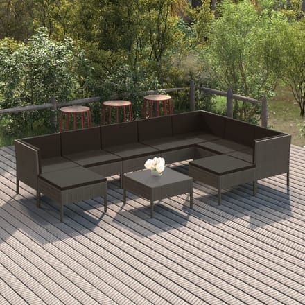 vidaXL - 10-delige - Loungeset - met - kussens - poly - rattan - grijs