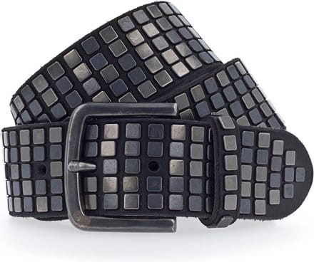 b.belt Leren Riem 40 mm Full Leather Belt with Mixed Rivets W100 Black Zwart