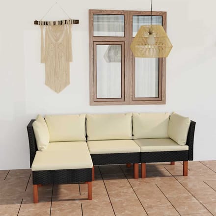 vidaXL - 4-delige - Loungeset - met - kussens - poly - rattan - zwart