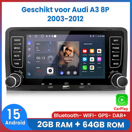 Awesafe Autoradio - Geschikt Voor Audi A3 8P 2003 t/m 2012 - Ram 2GB + Rom 64GB - Draadloos Carplay & Android Auto - GPS Navigatie Bluetooth WIFI - USB / Type-C - 2003 2004 2005 2006 2007 2008 2009 2010 2011 2012