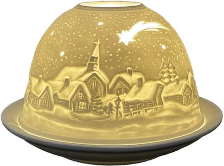 Clayre & Eef Waxinelichthouder Ø 12x8 cm Wit Porselein Winter