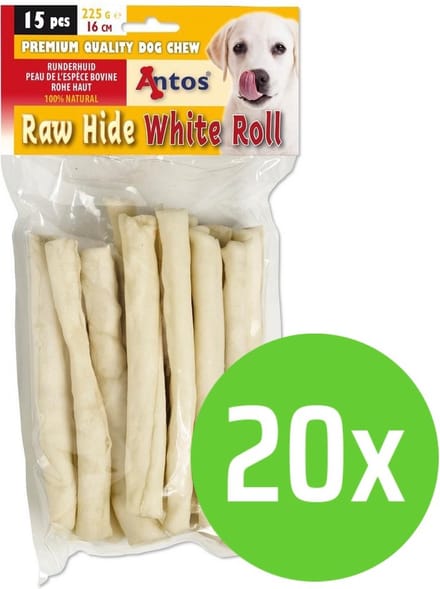 Antos Raw Hide Witte Roll Sticks - 15 stuks - 20 verpakkingen