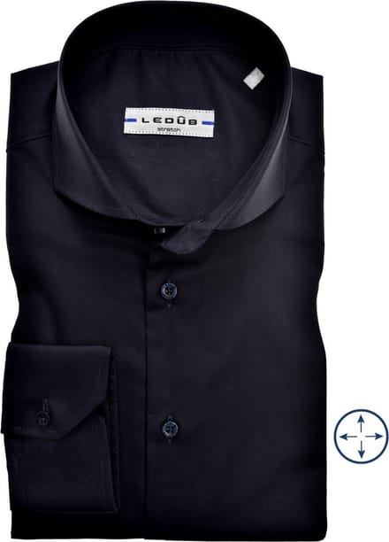 Ledub modern fit overhemd - donkerblauw stretch - Strijkvriendelijk - Boordmaat: 40 (EU maat: M)