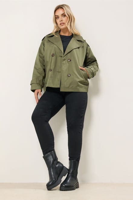 Yours Korte Trenchcoat In Saliegroen Size 44