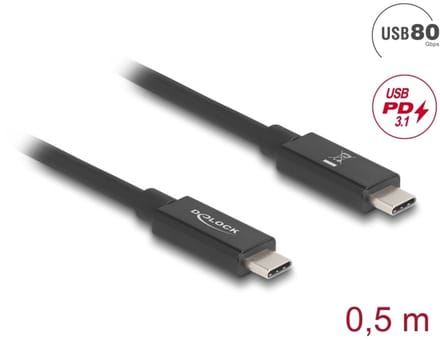 Delock USB 80 Gbps Cable USB Type-C™ male to male PD 3.1 240 W E-Marker coaxial 0.5 m black