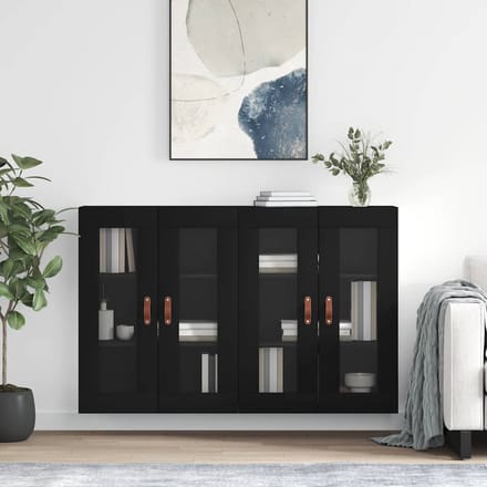 vidaXL - Hangkasten - 2 - st - bewerkt - hout - zwart