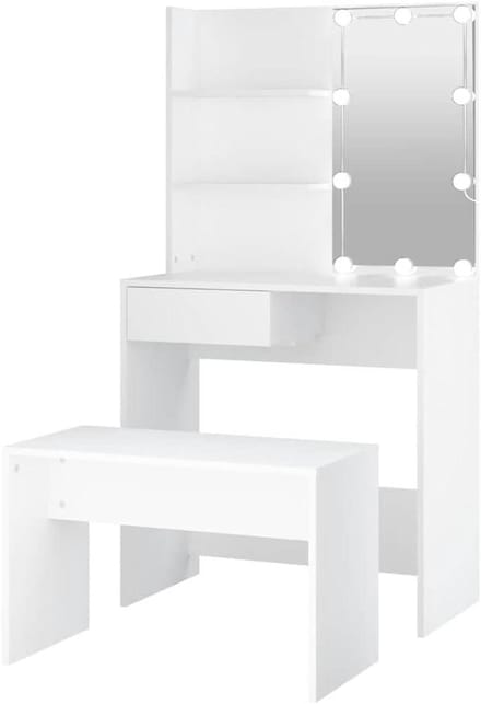 Kaptafelset met LED's - Make-uptafel met spiegel - Schoonheidsroutine uitvoeren - Verstelbare LED-verlichting - 74.5 x 40 x 141 cm