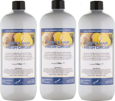Body & Hair Fresh Ginger 1 Liter - set van 3 stuks - 2 in 1 voor lichaam en haar.