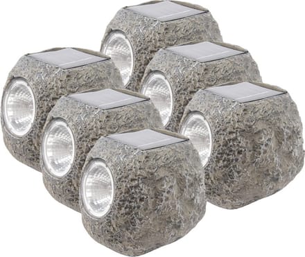 Lumineo Buiten spot solar verlichting - 6x -steen - LED - 10 x 12 cm