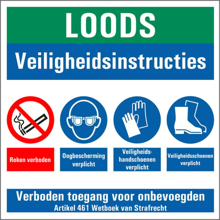 Loods met PBM veiligheidsinstructies sticker 300 x 300 mm