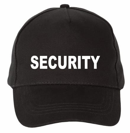 Mijncadeautje - 5 panel - Cap - Verstelbaar - Pet van 100% dik geborsteld katoen- unisex - opdruk wit - Security - zwart