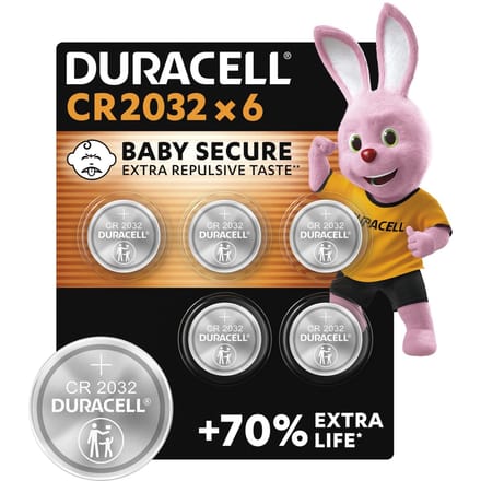 Duracell 2032 Lithium Button Cell Batteries - 3V, CR2032 - Pack of 6