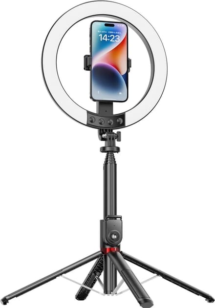 Mobzi 3-in-1 Selfie Stick Tripod with LED Ring Light | Extendable Bluetooth Remote | Adjustable Phone Holder for TikTok, YouTube, Live Streaming & Video Calls.