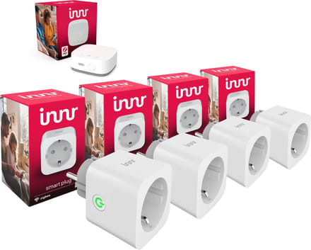 Innr slimme stekker starterset - Zigbee - bridge + smart plug - smartplug met energiemeter - spraakbesturing - bedienen met app - 4 stuks + bridge