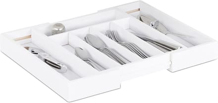 Famanu – Besteklade - uitschuifbaar - variabele breedte - 5-7 vakken - organizer van bamboe - 37,10 x 31,80 x 5,20 - wit