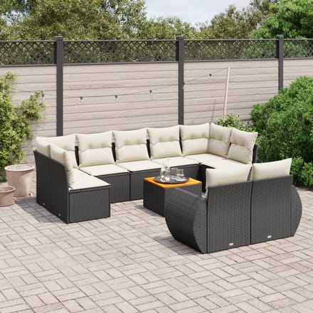 vidaXL - 10-delige - Loungeset - met - kussens - poly - rattan - zwart