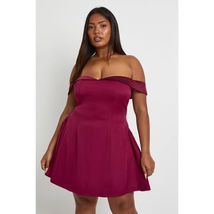 boohoo Dames Plus Satijn Contrast Skater Jurk | Pruim | Maat: 48