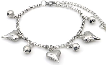 Armband - RVS - hartjes - zilverkleurig - 16-21 cm