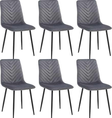 Colenis® - Senny Eetkamerstoel - Set Van 6 - Grijs - Fluweel - Velvet - Industrieel - Eetkamerstoelen