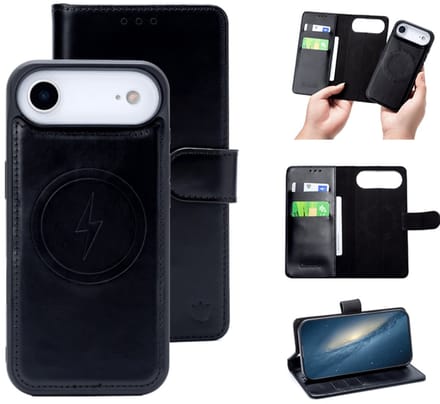 Cityhoesje - Bookcase 2 in 1 - iPhone 17 Air - Magsafe - Echt Leer - Zwart