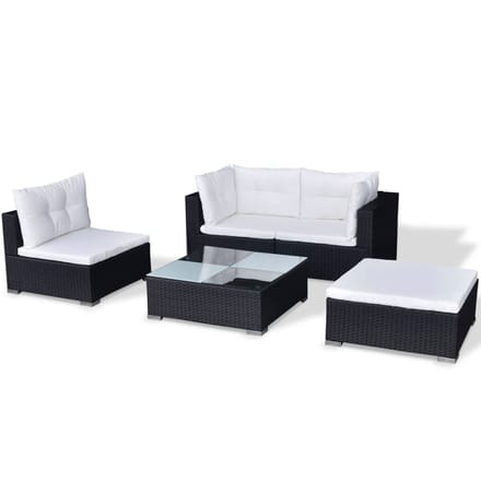 vidaXL - 5-delige - Loungeset - met - kussens - poly - rattan - zwart