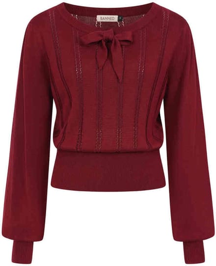 Banned - Angel Pointelle Knit Gebreide trui - L - Bordeaux rood