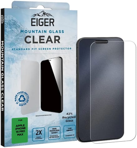 Eiger Mountain Glass Screen Protector Geschikt voor Apple iPhone 16 Pro Max | 9H Tempered Glass | Case Friendly | Ultra Dun | Glasplaatje