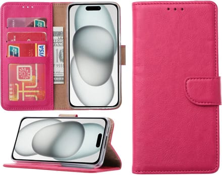 Hoesje geschikt voor iPhone 15 - Bookcase - Pasjeshouder - Kunstleer - Roze