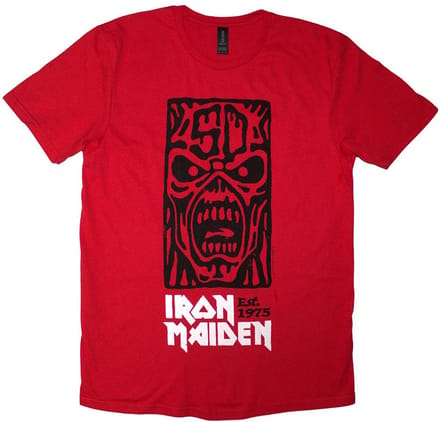 Iron Maiden - Est. 1975 Stamp Logo Black Heren T-shirt - S - Rood