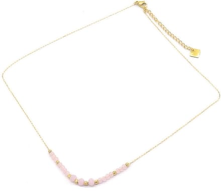 Ketting met Glaskralen - RVS - Lengte 39-44 cm - Roze