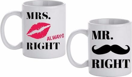 Koffie Mokken set Mr & Mrs Right - wit - 300 ml - dames en heren - bruiloft cadeau - huwelijk