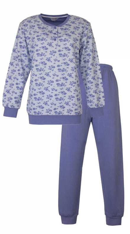 Tenderness Dames Pyjama - Zachte Fleece - Bloemetjes - Blauw - Maat 3XL