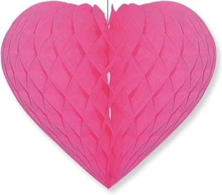 Hartje versiering - fuchsia roze - papier - 15 x 18 cm - hangdecoratie - Hart