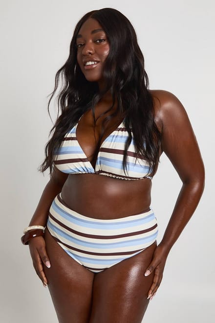 boohoo Dames Plus Gestreepte Top & Hoge Taille Bikini | Citroen | Maat: 46