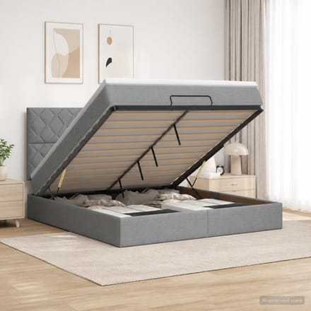 vidaXL - Ottoman - bed - met - matras - Lichtgrijs - 180 - x - 200 - cm - Stof