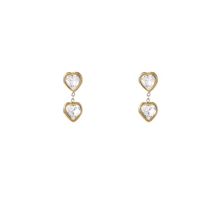 Go Dutch Label Oorknoppen Double Heart Stone Crystal