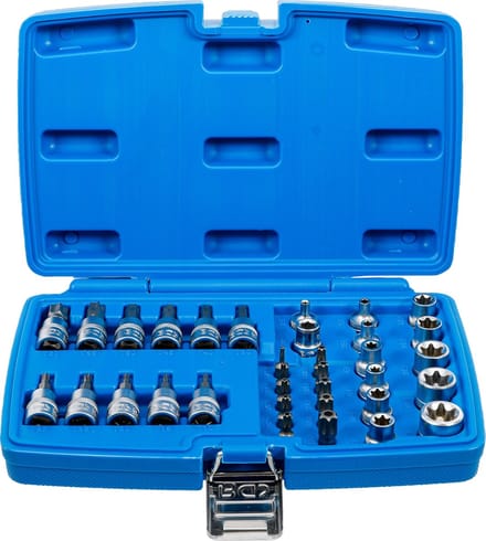 Bit- en doppenset | 10 mm (3/8") | E-profiel / T-profiel (voor Torx) | 34 stuks