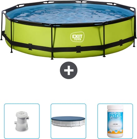 EXIT Rond Lime Frame Zwembad - 360 x 76 cm - Inclusief Pomp - Afdekzeil - Chloor - Nu extra voordelig