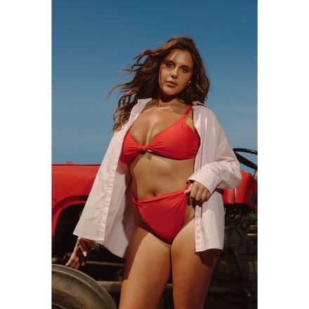 boohoo Dames Plus Gepolsterde Knoop Voordetail Bikini Top | Rood | Maat: 56