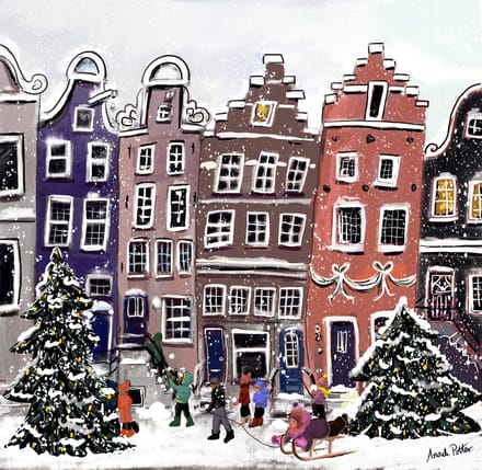 Kerstkaarten Amsterdam - (Mix 2) - 5 verschillende kaarten - inclusief enveloppen