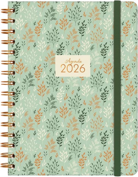 Famanu – Spiraalplanner 2026 A5 met verticale weekweergave elastieksluiting dubbele spiraal en warme tarwekleur