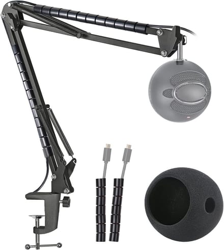 Microfoonstandaard met Windscherm - Verstelbare Boomarm en Popfilter Schuimhoes voor Blue Snowball ICE Microfoon