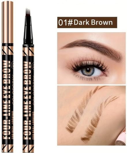 3D Wenkbrauwpotlood Waterproof Donkerbruin / Dark Brown – Microblading Eyebrow Pen met 4 Split Micro Tip en Natuurlijk Haar Effect – 48H Langhoudend